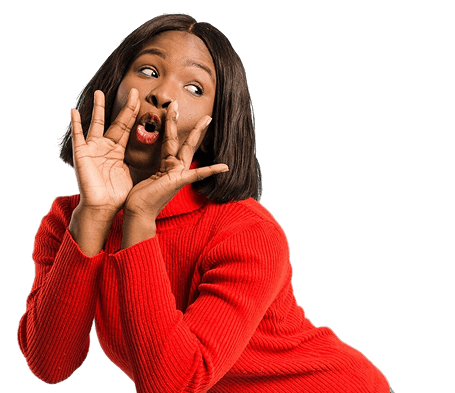 front view happy woman studio 1